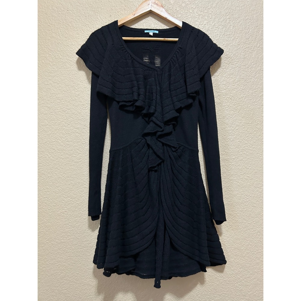 Anthropologie Small Leifnotes Ruffle Knit Sweater Dress Black Wool Angora Blend